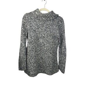 Dana Buchman Signature Sweater Black White Marled Knit Cowl Neck‎ Sz Small